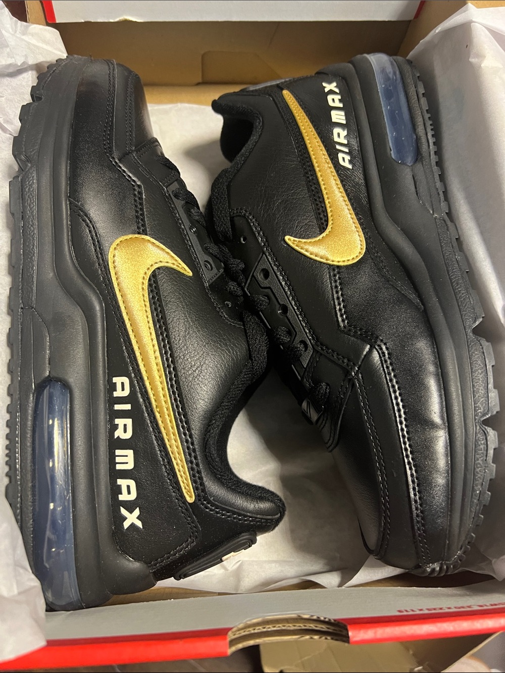 Nike Air Max Men's Black with Gold Swoosh Leather Sneakers